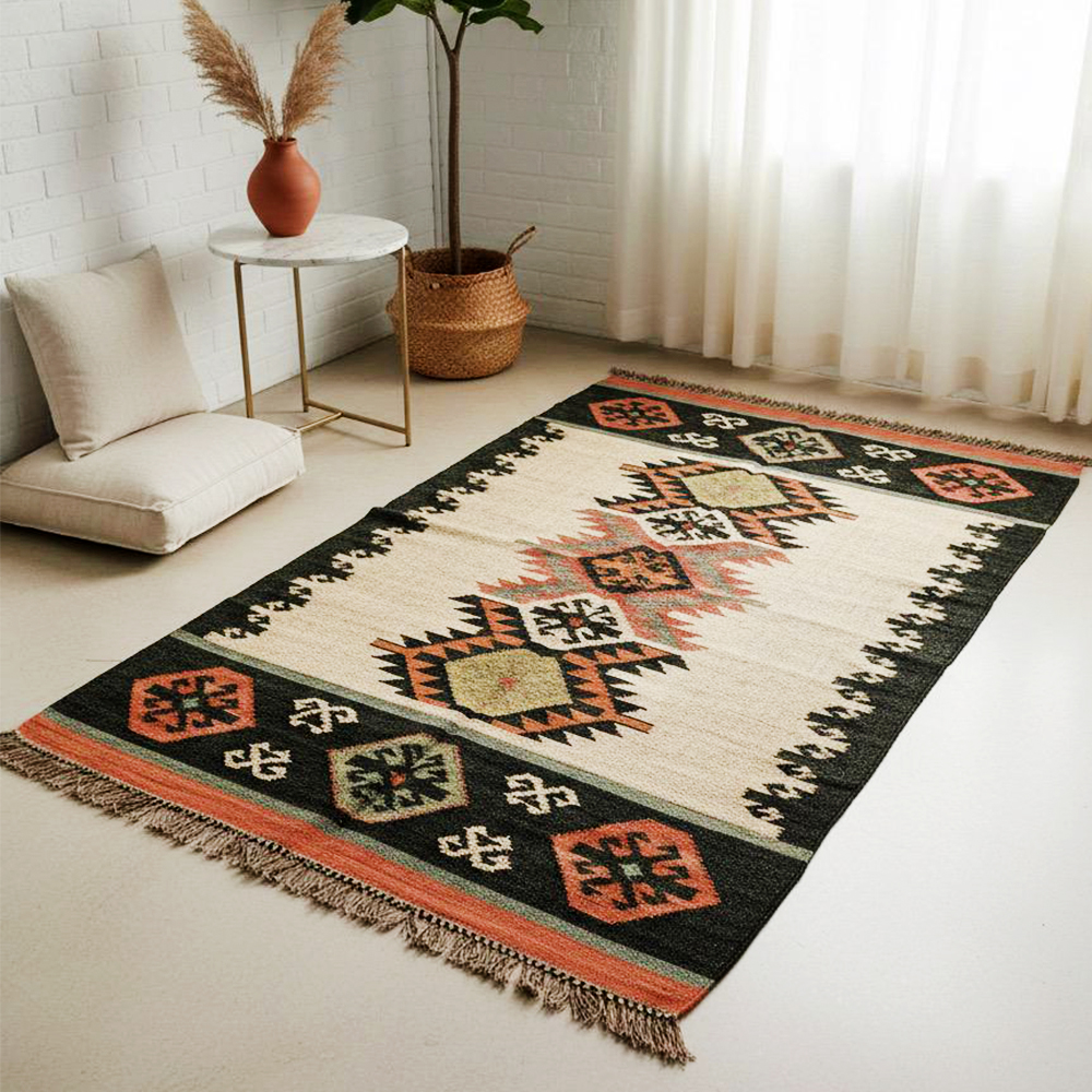 Handmade Vintage Multicolor Jute Dhurrie For Home